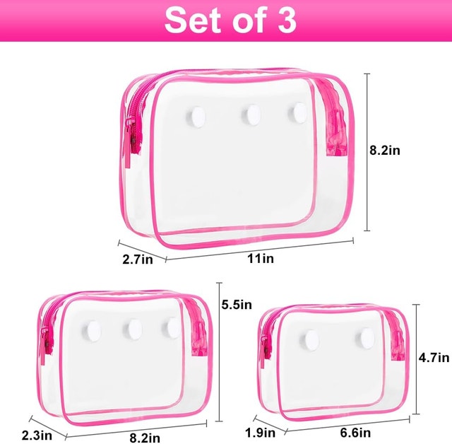 3Pcs Clear Bogg Tote Bags - Travel Makeup Organizer