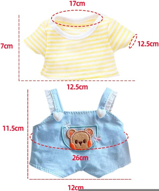Niannyyhouse 20cm Plushie Doll Clothes Bear Overalls Striped T-S - photo 2