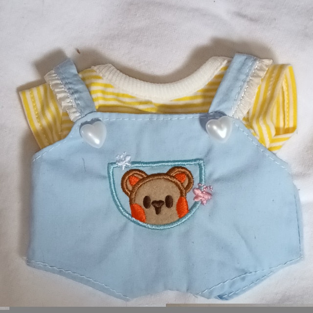 Niannyyhouse 20cm Plushie Doll Clothes Bear Overalls Striped T-S - photo 4