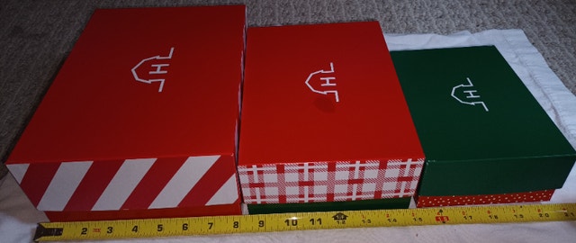 3 Decorative Red & Green Gift Boxes with Shredded Paper Stuffing