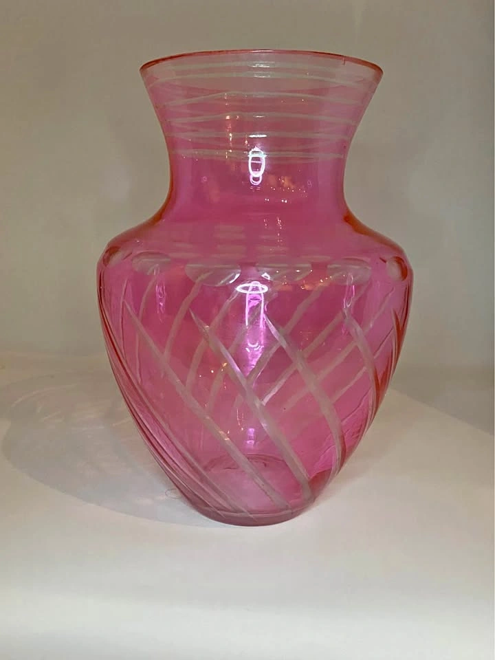 Pink Iridescent Glass Vase Swirl Design