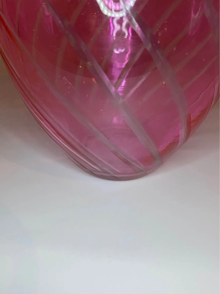 Pink Iridescent Glass Vase Swirl Design - photo 3