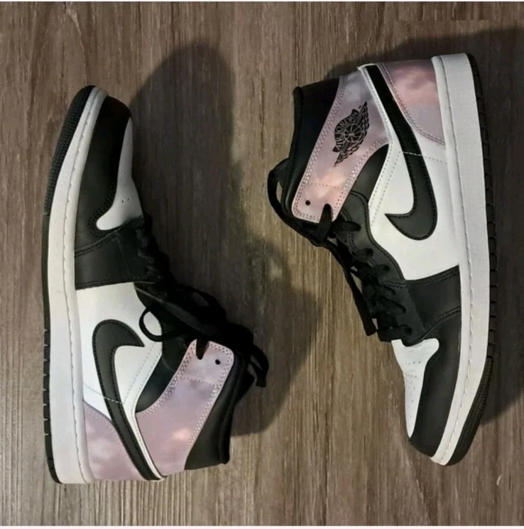 Nike Air Jordan 1 Mid Black and Pink Tye Die Sneakers Women's Si
