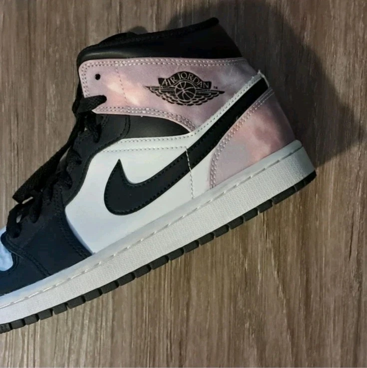 Nike Air Jordan 1 Mid Black and Pink Tye Die Sneakers Women's Si - photo 2