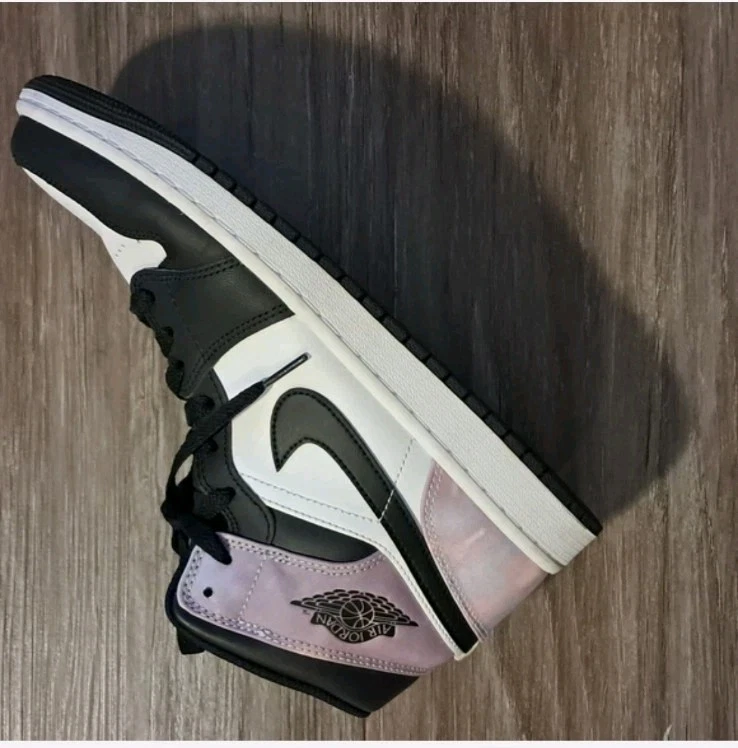 Nike Air Jordan 1 Mid Black and Pink Tye Die Sneakers Women's Si - photo 3