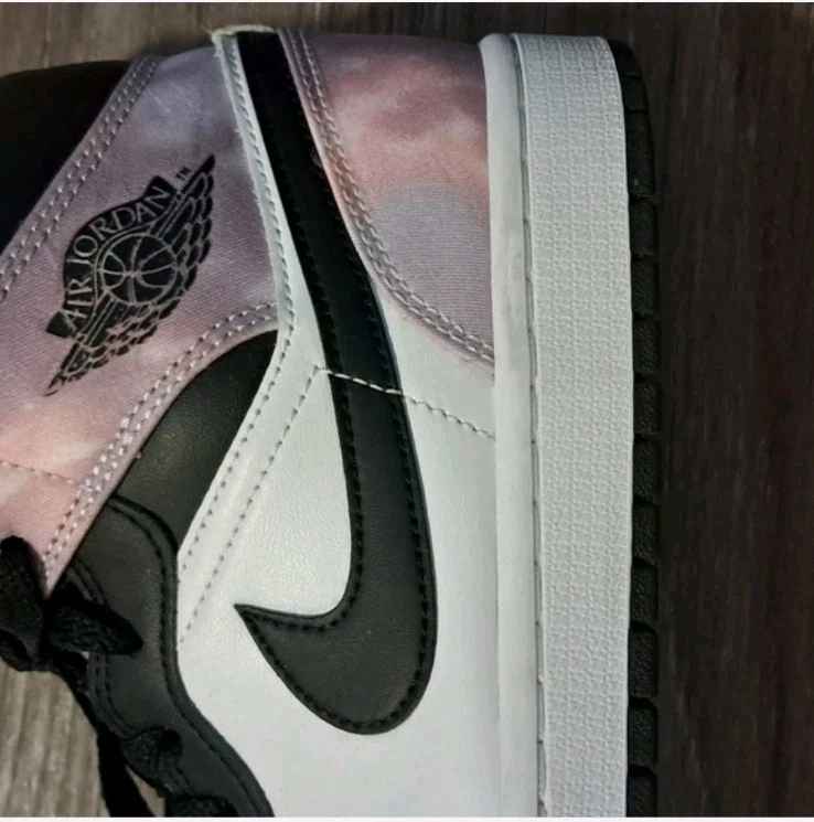 Nike Air Jordan 1 Mid Black and Pink Tye Die Sneakers Women's Si - photo 5
