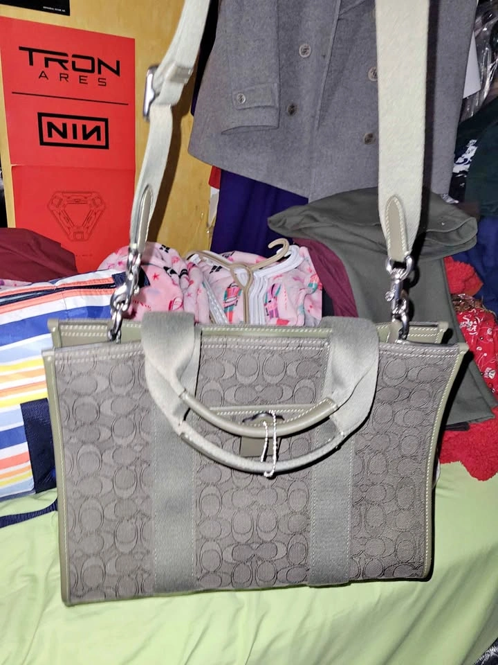 Brand new Coach satiny canvas and leather tote