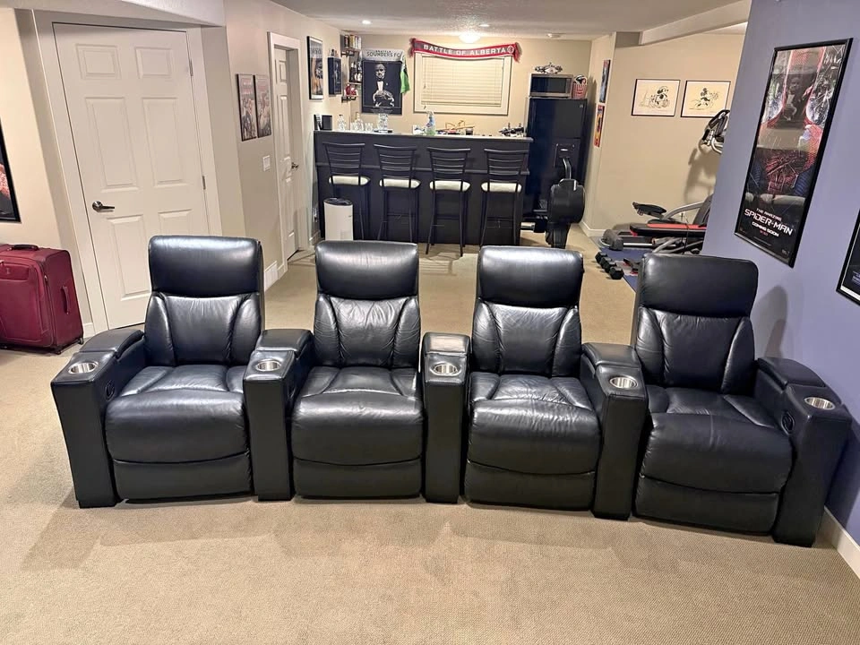 Theatre Seating - 4 Black Recliner Chairs