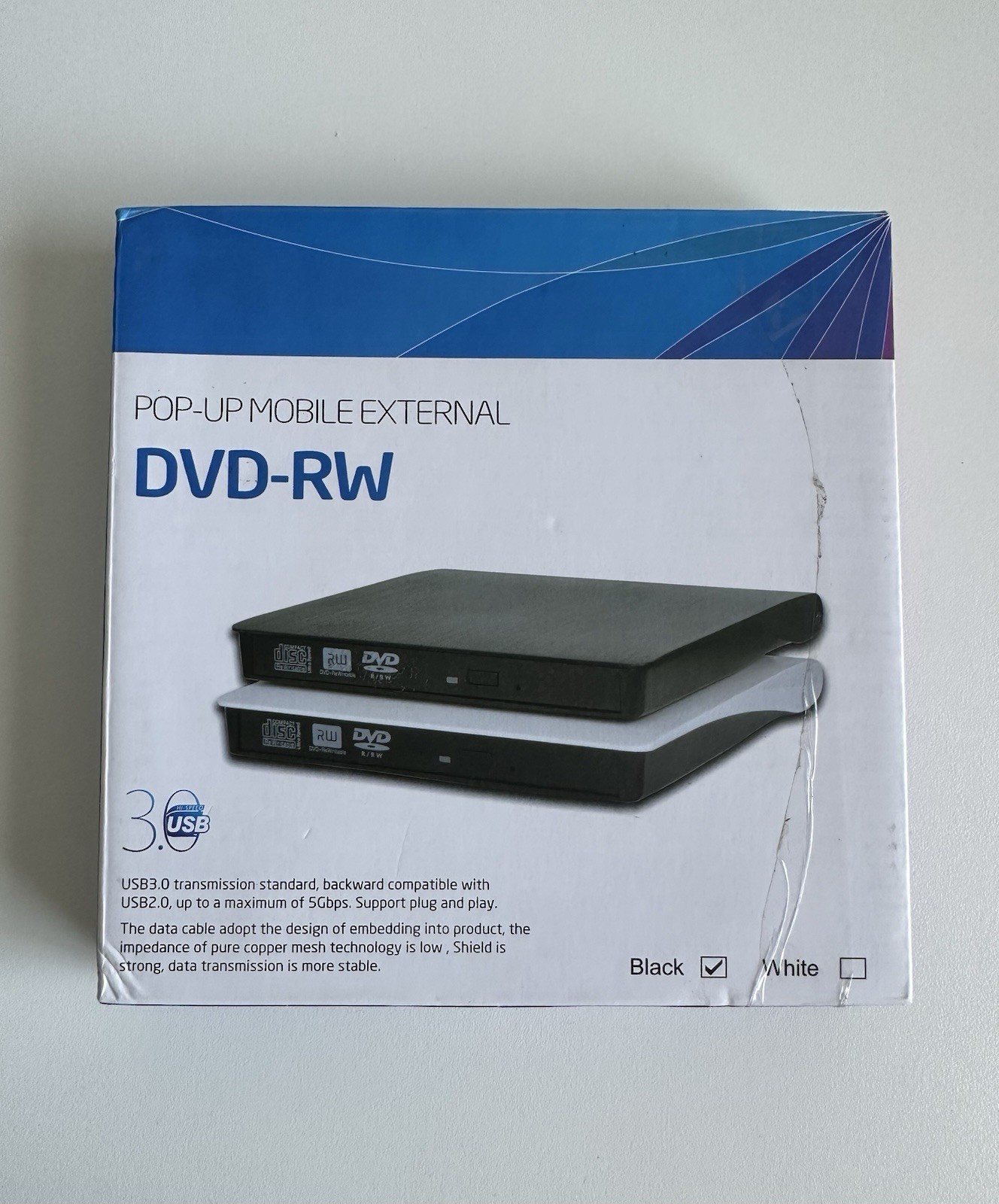 External USB 3.0 DVD-RW Drive Portable CD/DVD Burner Reader Blac