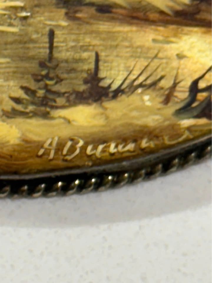 Vintage Russian Fedoskino Hand Painted Lacquer Brooch - photo 2