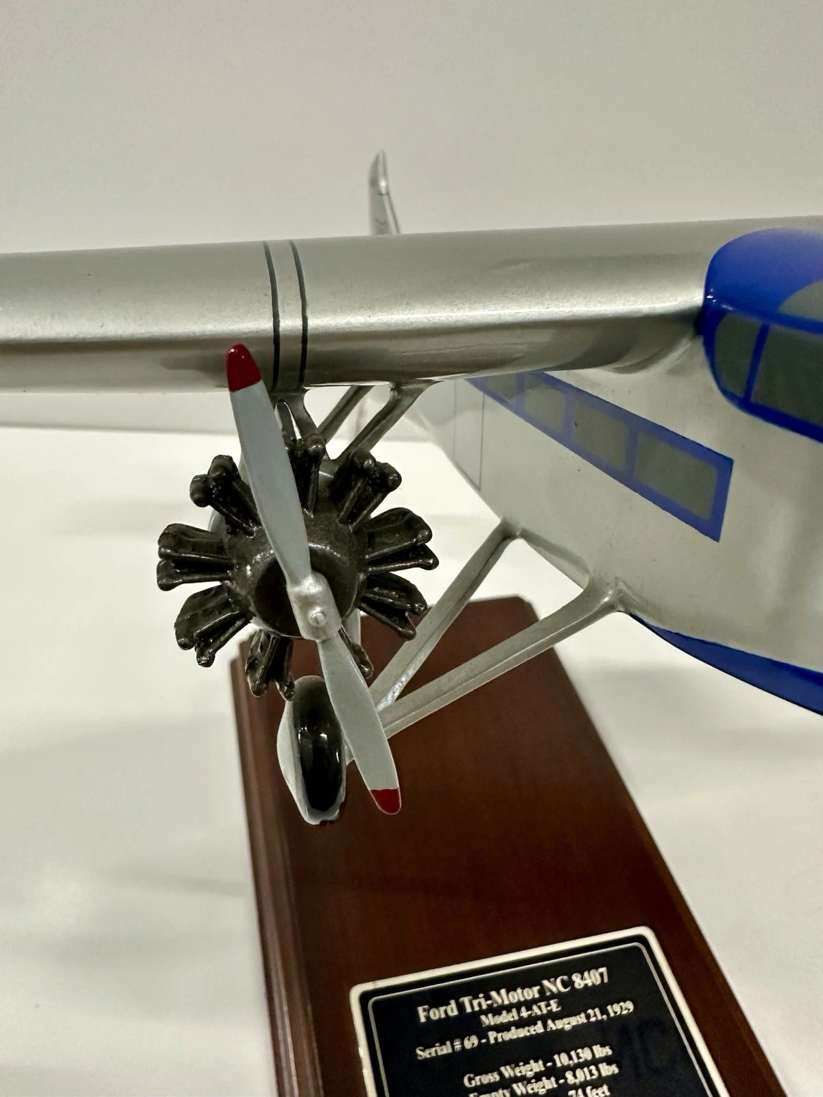 Ford Tri-Motor NC 8407 Airplane Model w/ Wood Base - photo 5