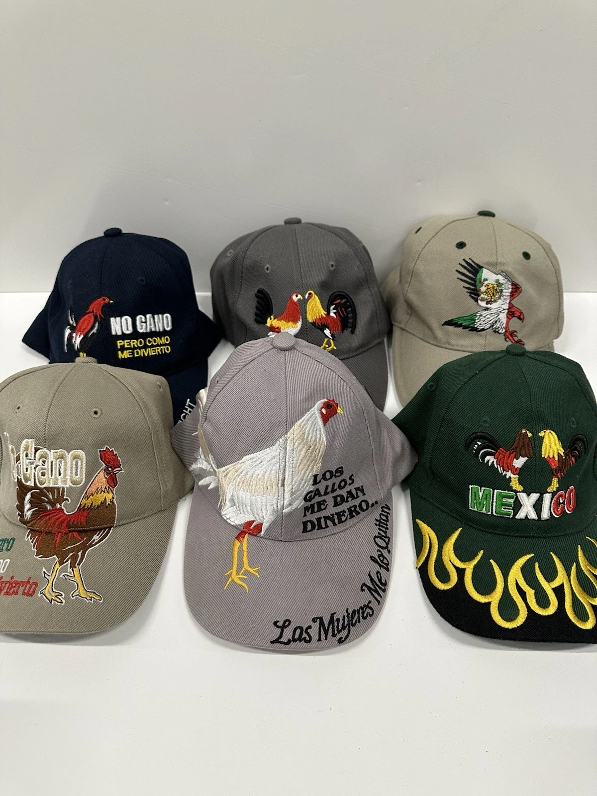 Rooster Embroidered Caps Lot of 6 Mexico Chicken Hats