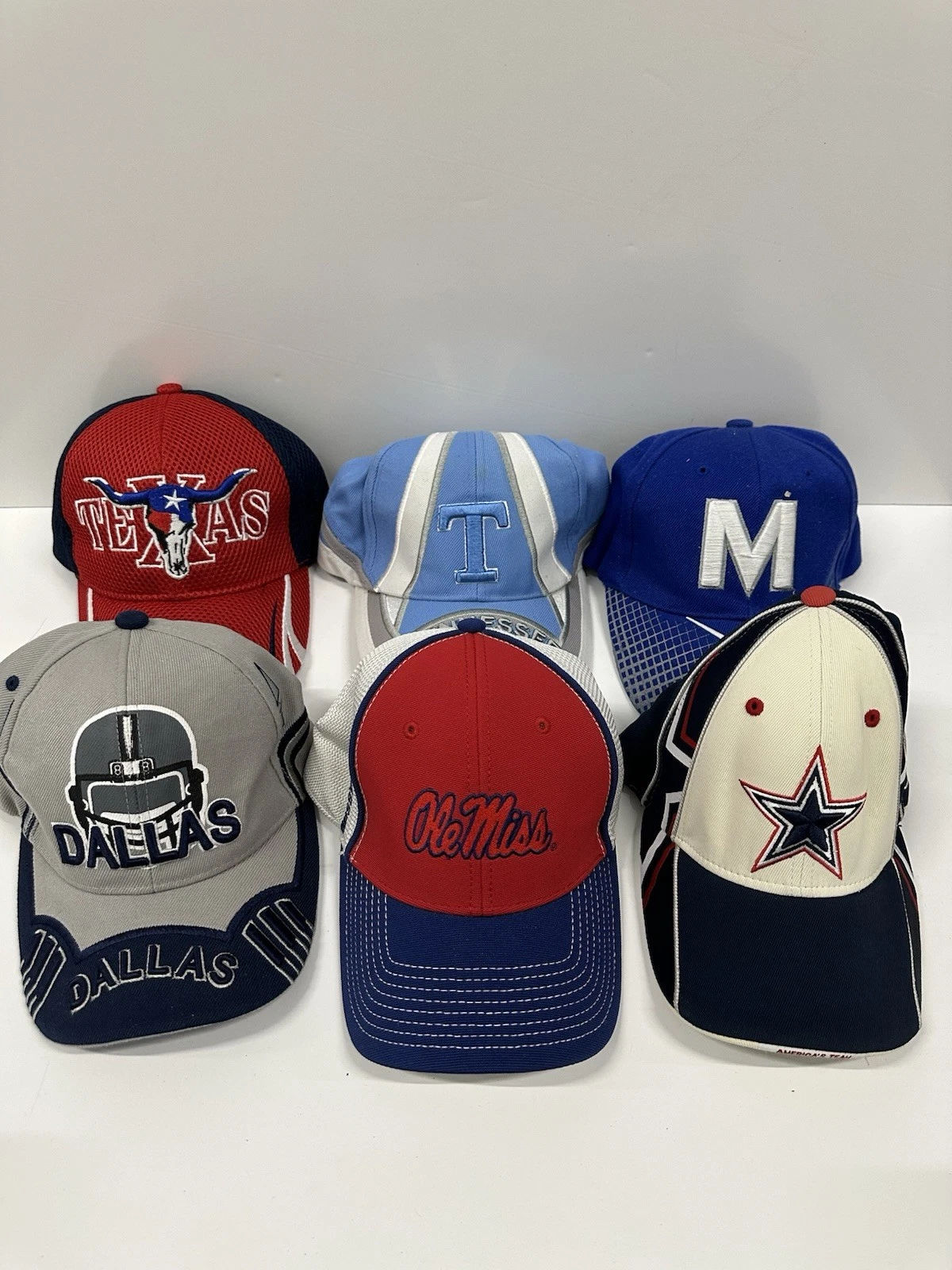 Sports Team Hats Lot of 6 Texas Dallas Ole Miss Adjustable Caps