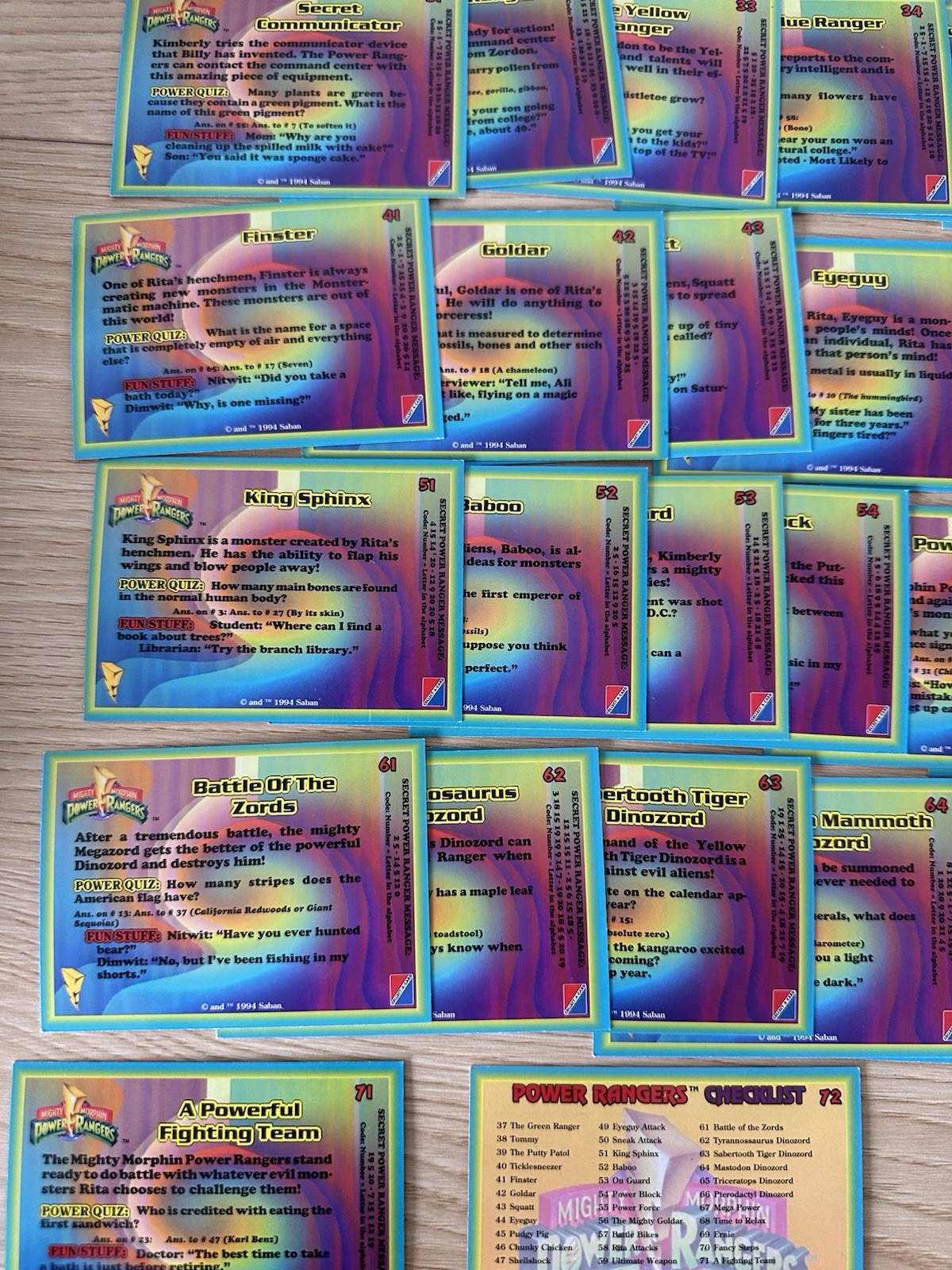 Power Rangers 1994 Complete Card Set 72 NM/Mint + Duplicates - photo 3