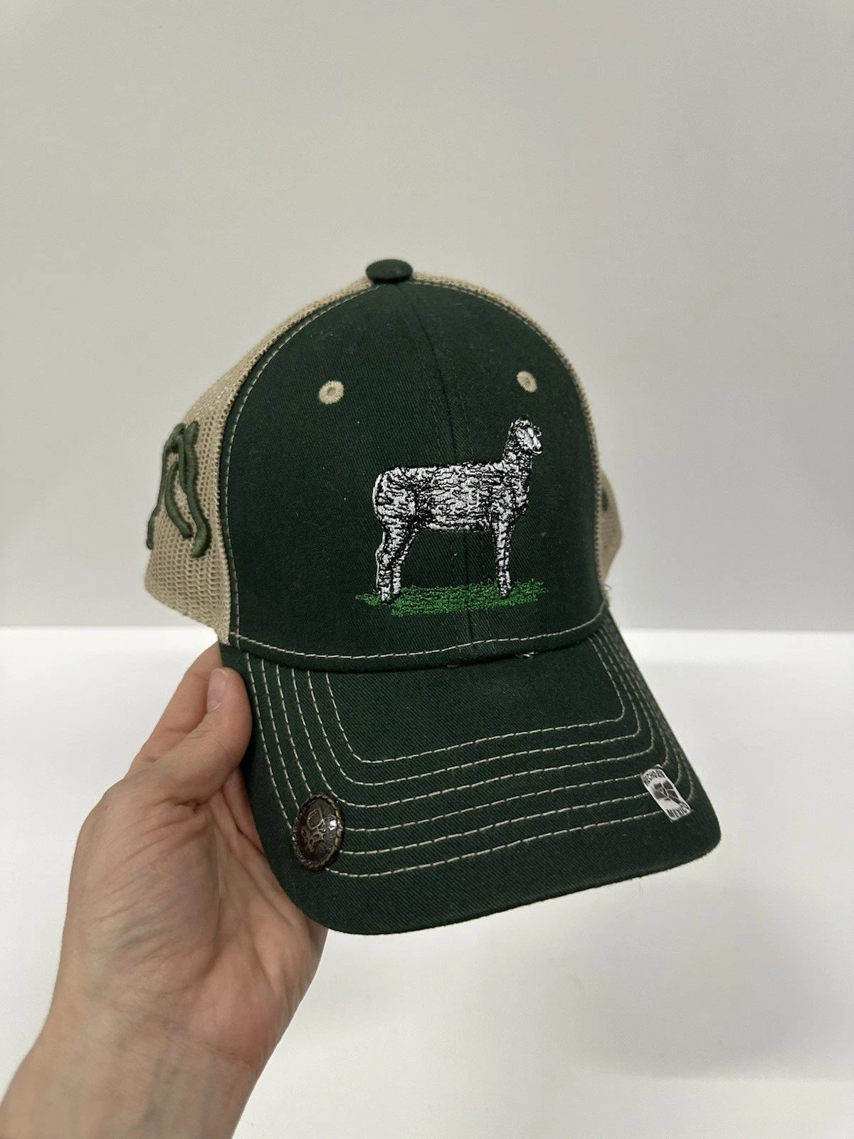 Explosion Caps Trucker Hat Sheep Ram Embroidered Green Snapback
