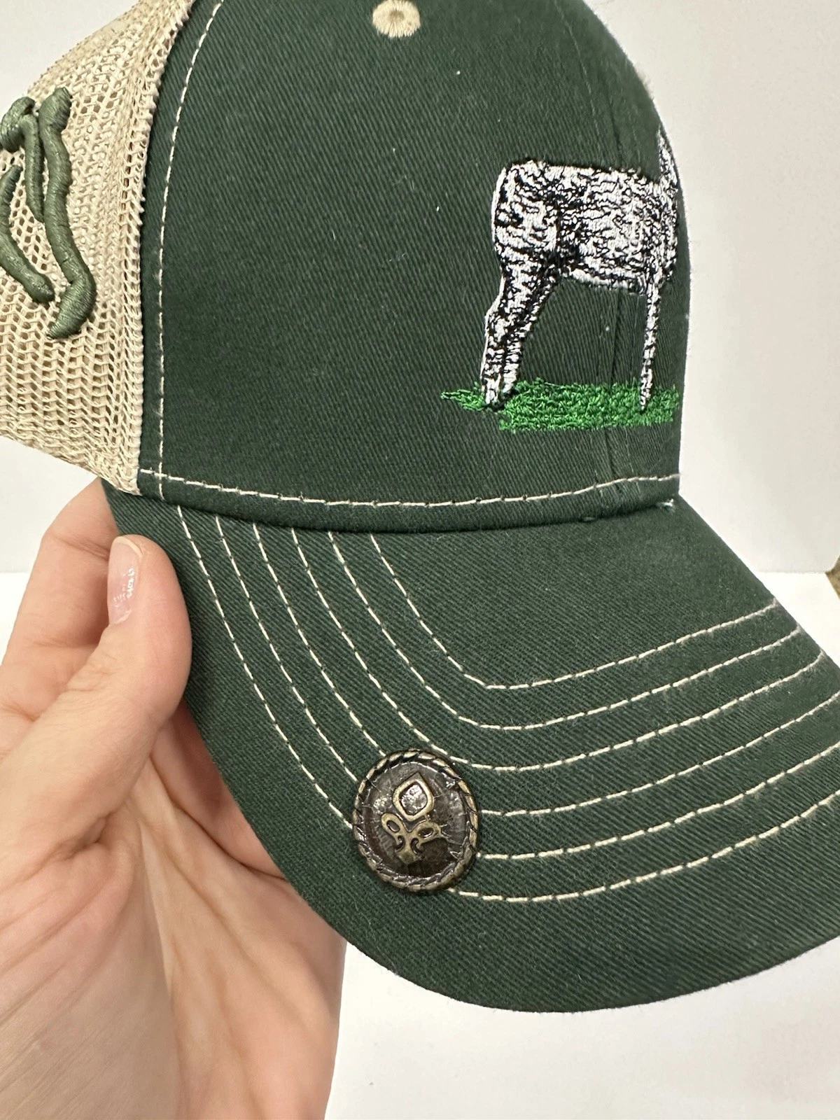 Explosion Caps Trucker Hat Sheep Ram Embroidered Green Snapback - photo 2
