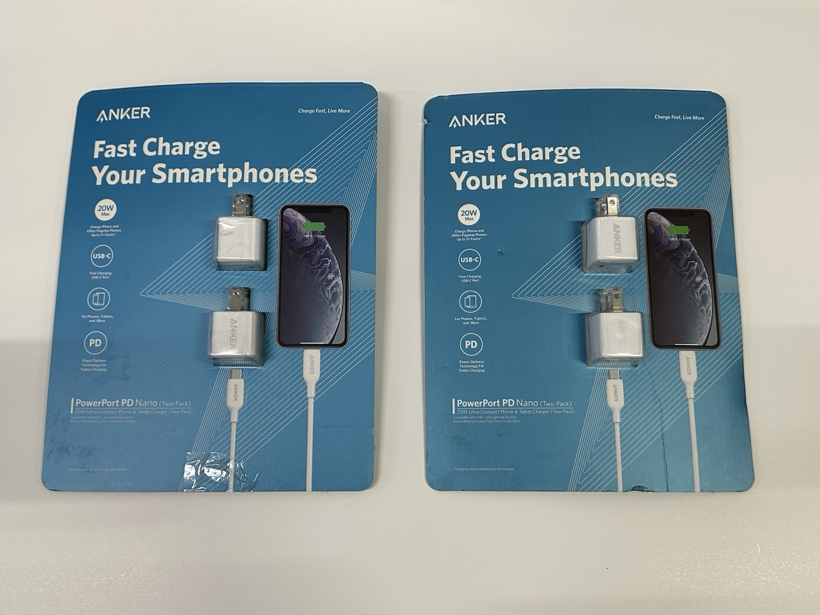Anker PowerPort PD Nano 20W USB-C Fast Charger (2-Pack, Open Box