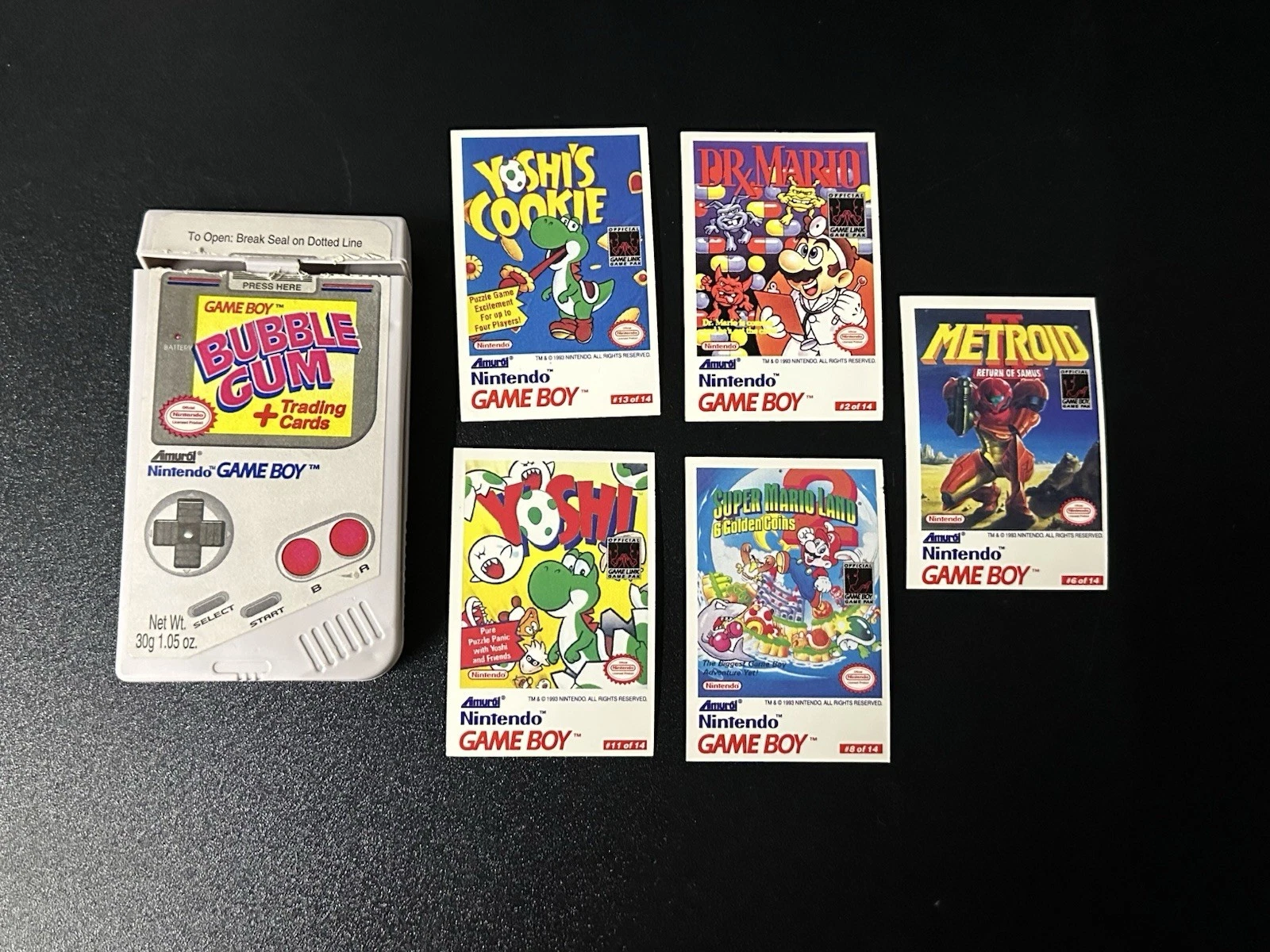 Nintendo Game Boy Bubble Gum Container + Trading Cards Lot