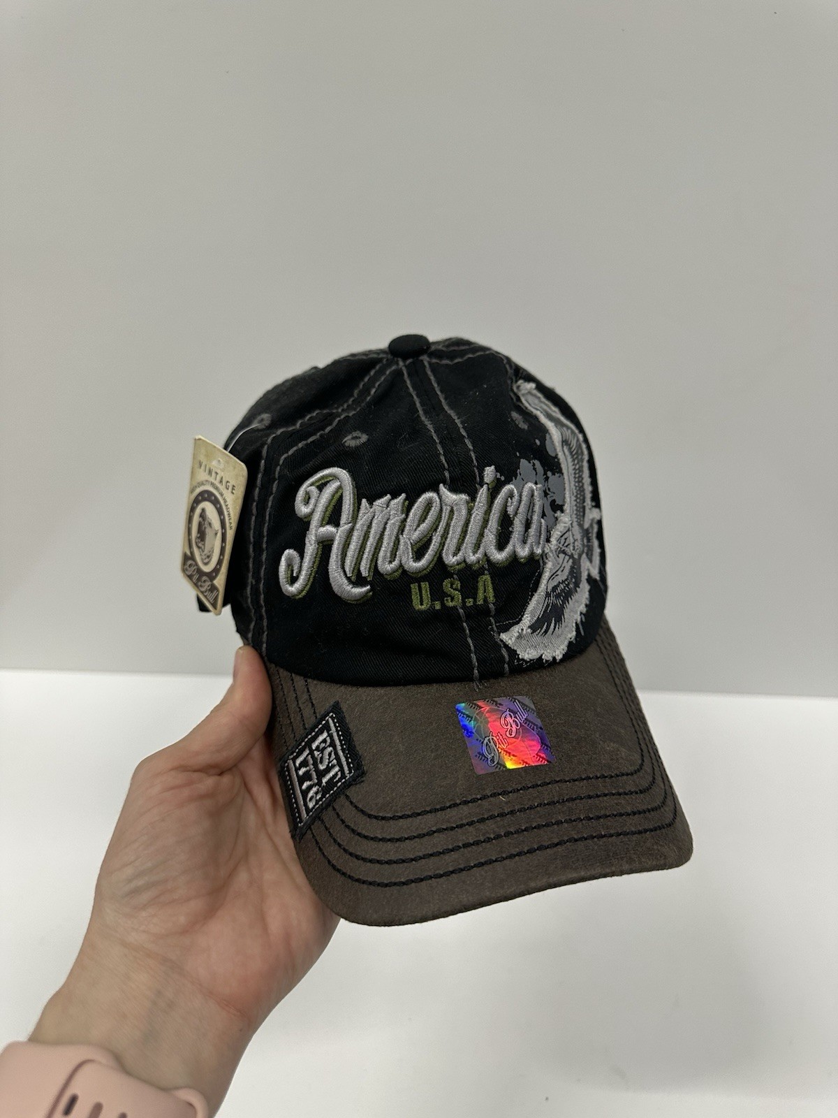 Pit Bull America USA Hat Cap Studded Embroidered Adjustable New