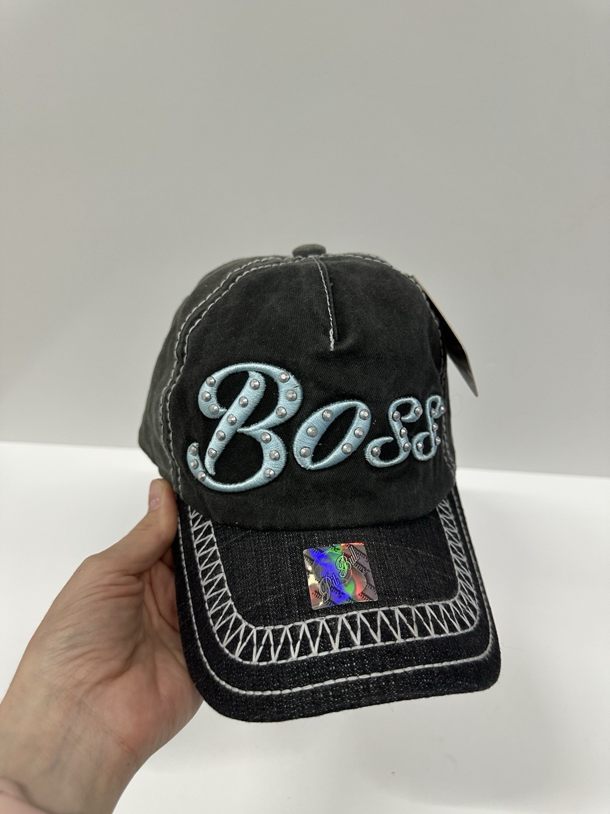 Pit Bull Boss Hat Cap Studded Adjustable Black Denim