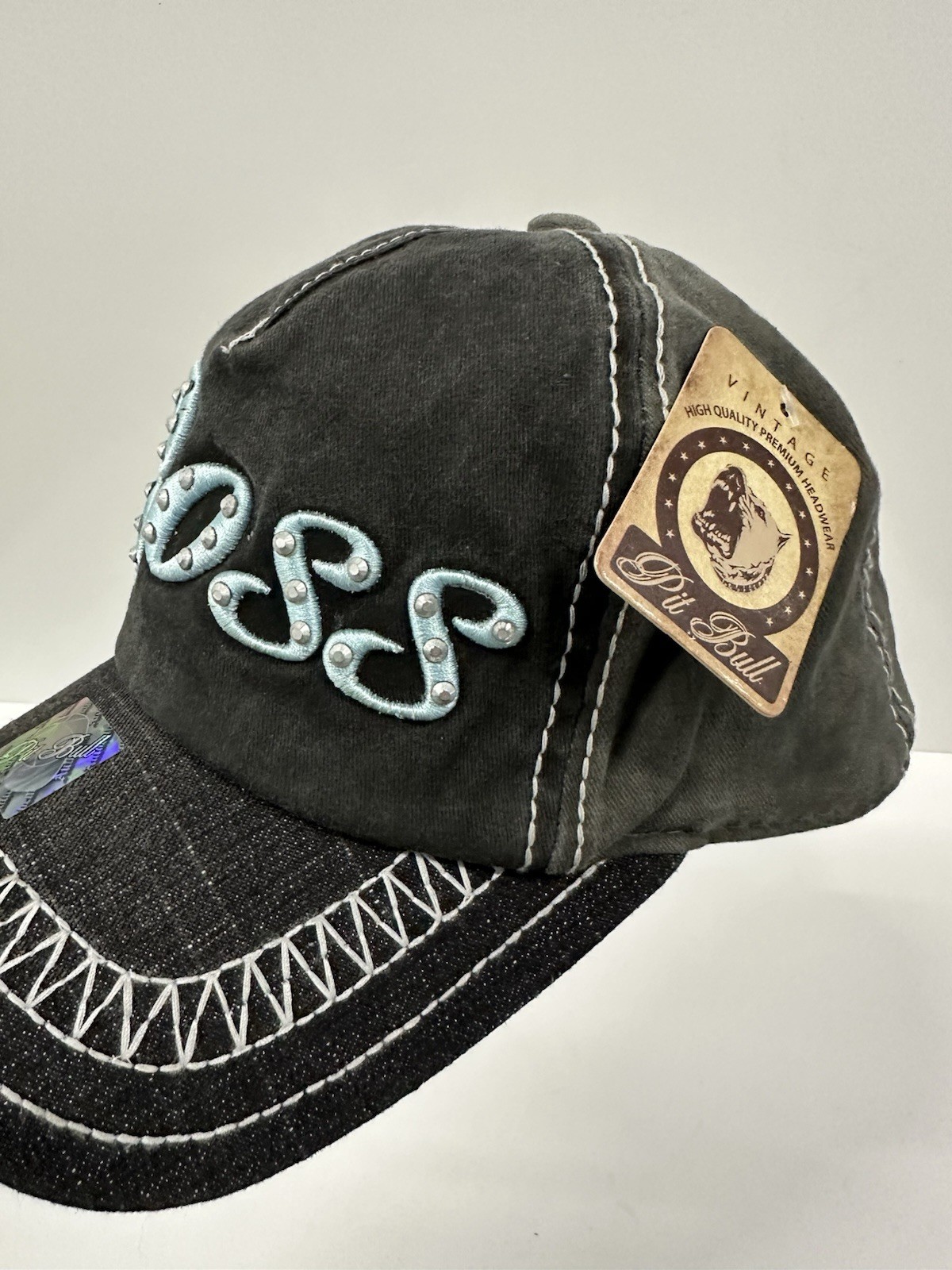 Pit Bull Boss Hat Cap Studded Adjustable Black Denim - photo 3