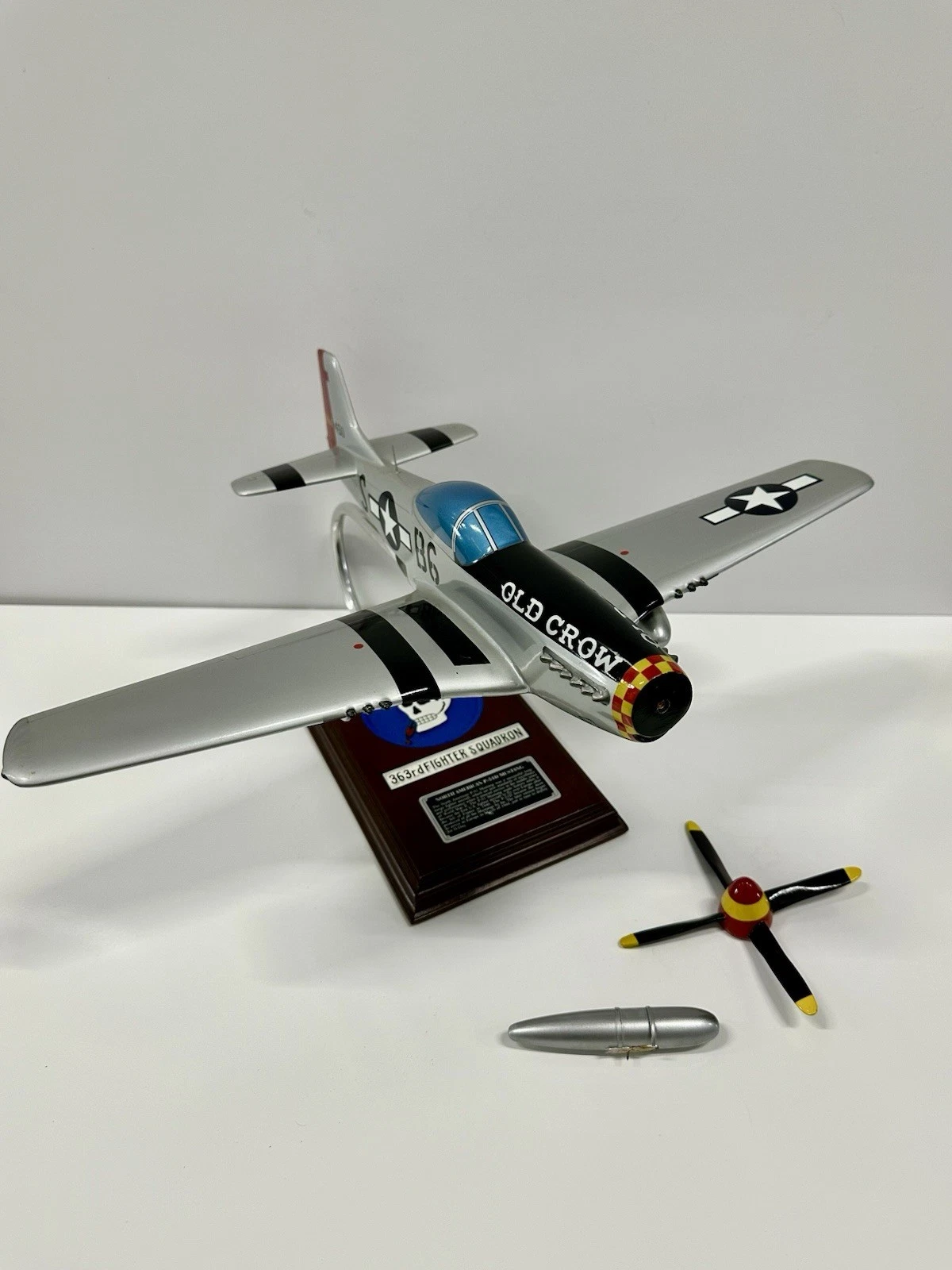 P-51 Mustang "Old Crow" Wooden Model Airplane w/ Stand