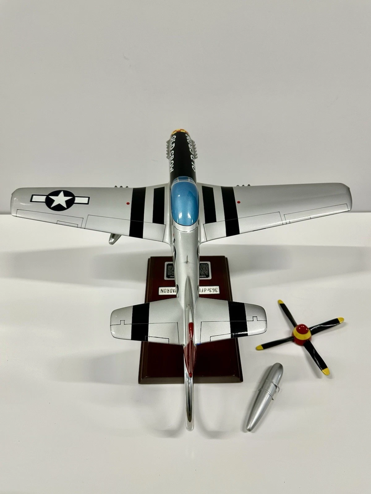 P-51 Mustang "Old Crow" Wooden Model Airplane w/ Stand - photo 3