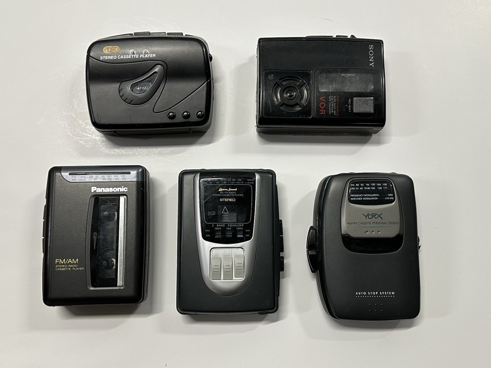 Lot of 5 Vintage Cassette Players Walkman Sony Panasonic Unteste