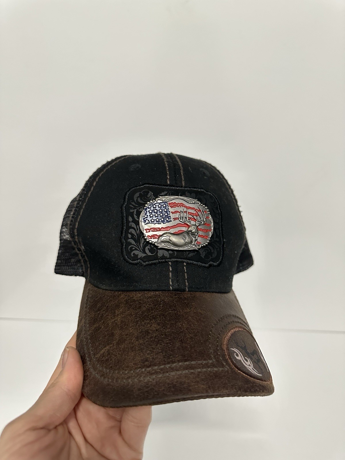 Pit Bull American Flag Eagle Trucker Hat Distressed Snapback