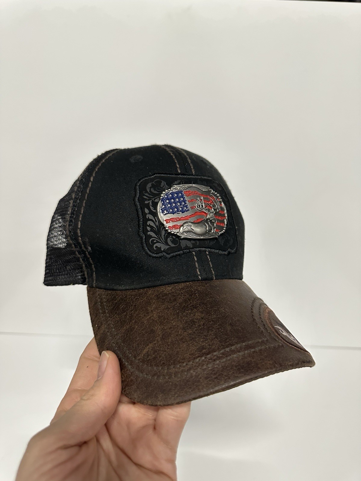 Pit Bull American Flag Eagle Trucker Hat Distressed Snapback - photo 2