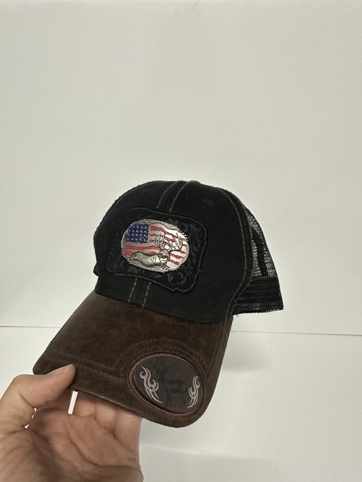Pit Bull American Flag Eagle Trucker Hat Distressed Snapback - photo 3