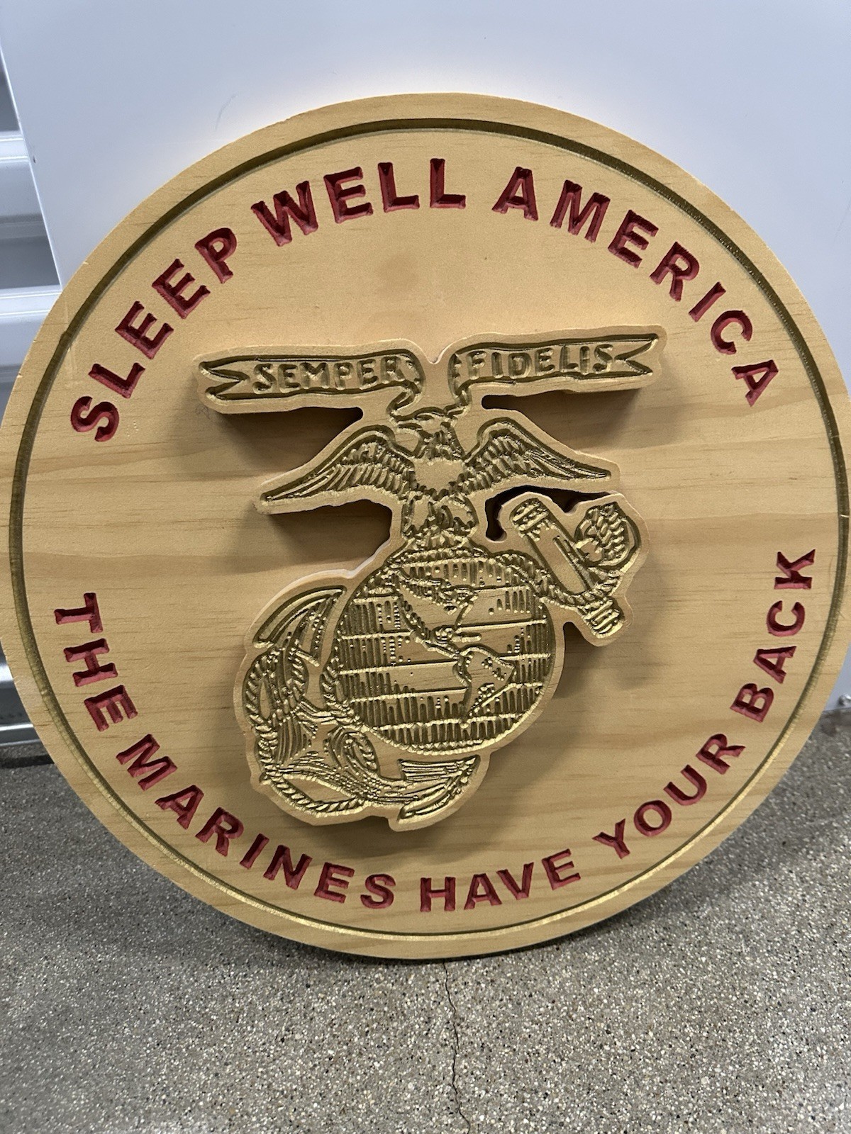 USMC Marine Corps Wooden Wall Plaque Semper Fidelis 17”