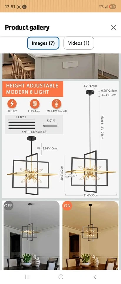 Modern Black & Gold Chandelier – 8 Light Geometric (NEW) - photo 4