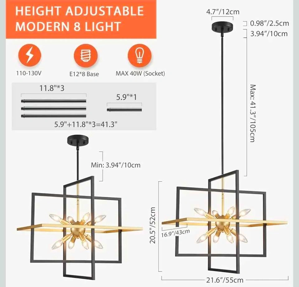 Modern Black & Gold Chandelier – 8 Light Geometric (NEW) - photo 5