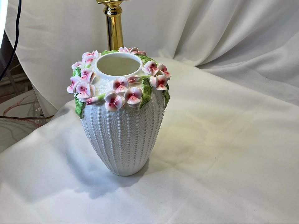 Vase Vintage Delicate Raised Florals Height 8”