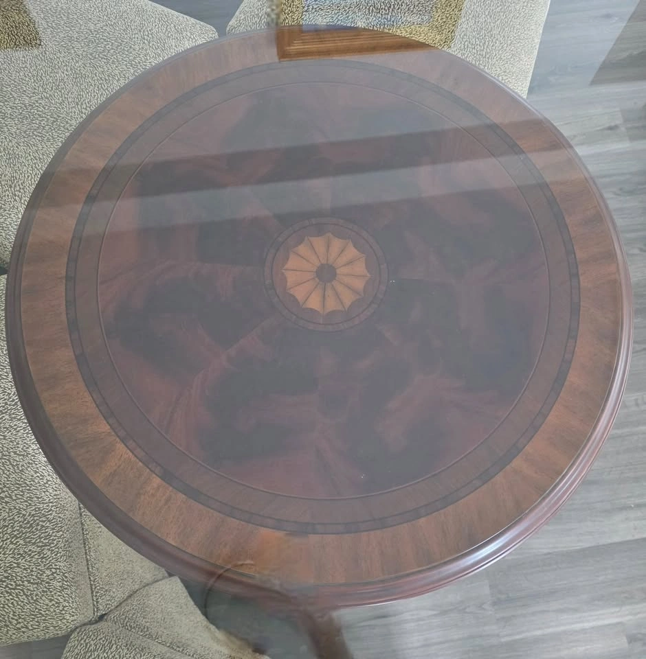 66" Round Glass Dining Table w/ 6 Skirted Chairs - photo 3