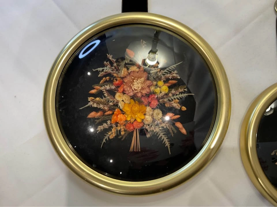 Vintage MCM 1950s Dried Floral Convex Glass Dome Art - photo 2