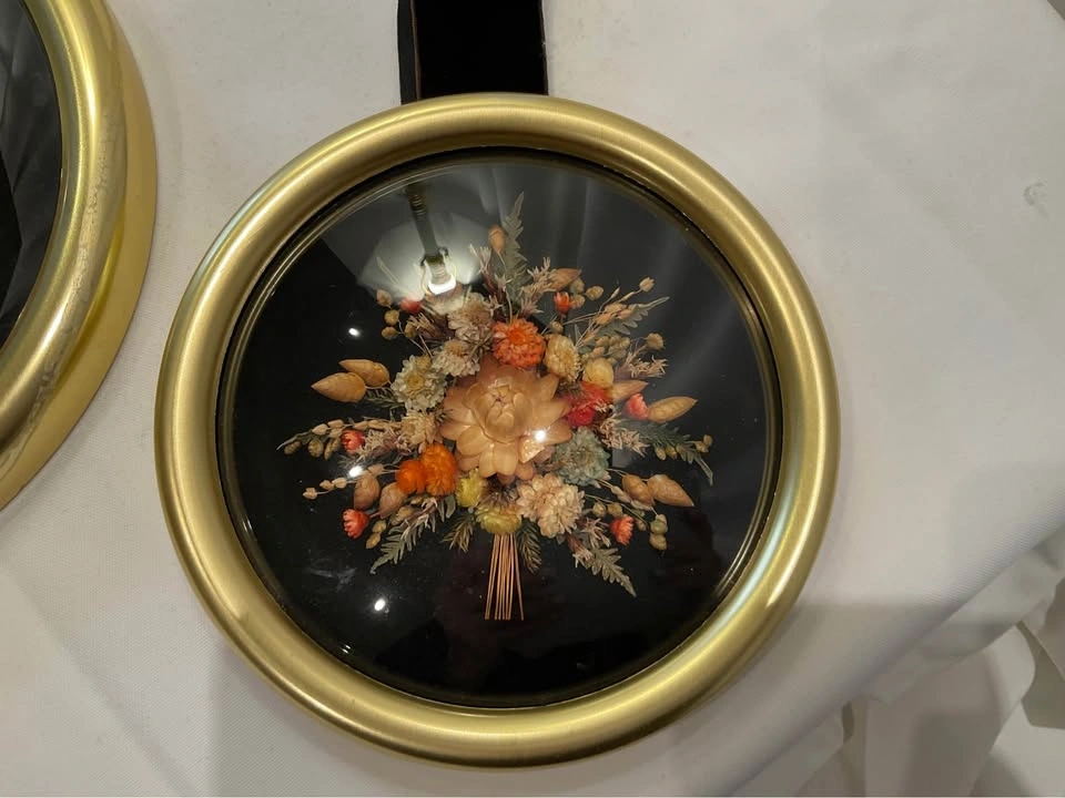 Vintage MCM 1950s Dried Floral Convex Glass Dome Art - photo 3