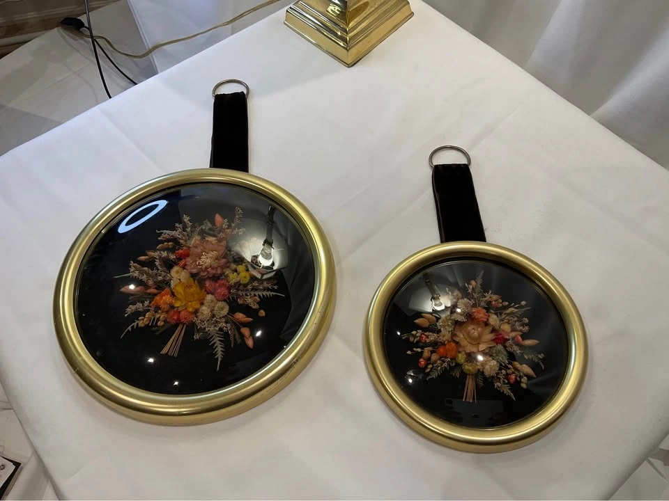 Vintage MCM 1950s Dried Floral Convex Glass Dome Art - photo 4