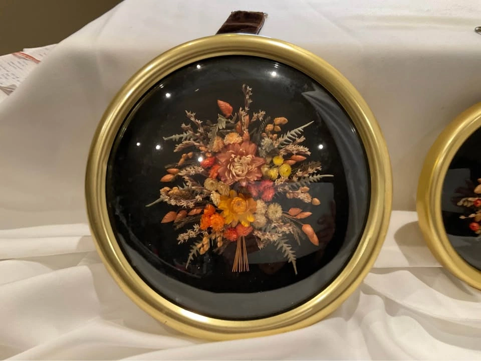 Vintage MCM 1950s Dried Floral Convex Glass Dome Art - photo 5