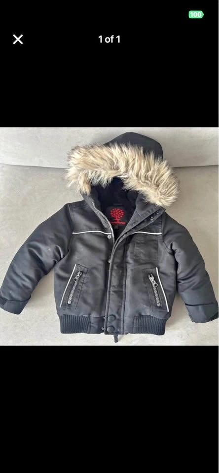 Black kids winter jacket with fur hood