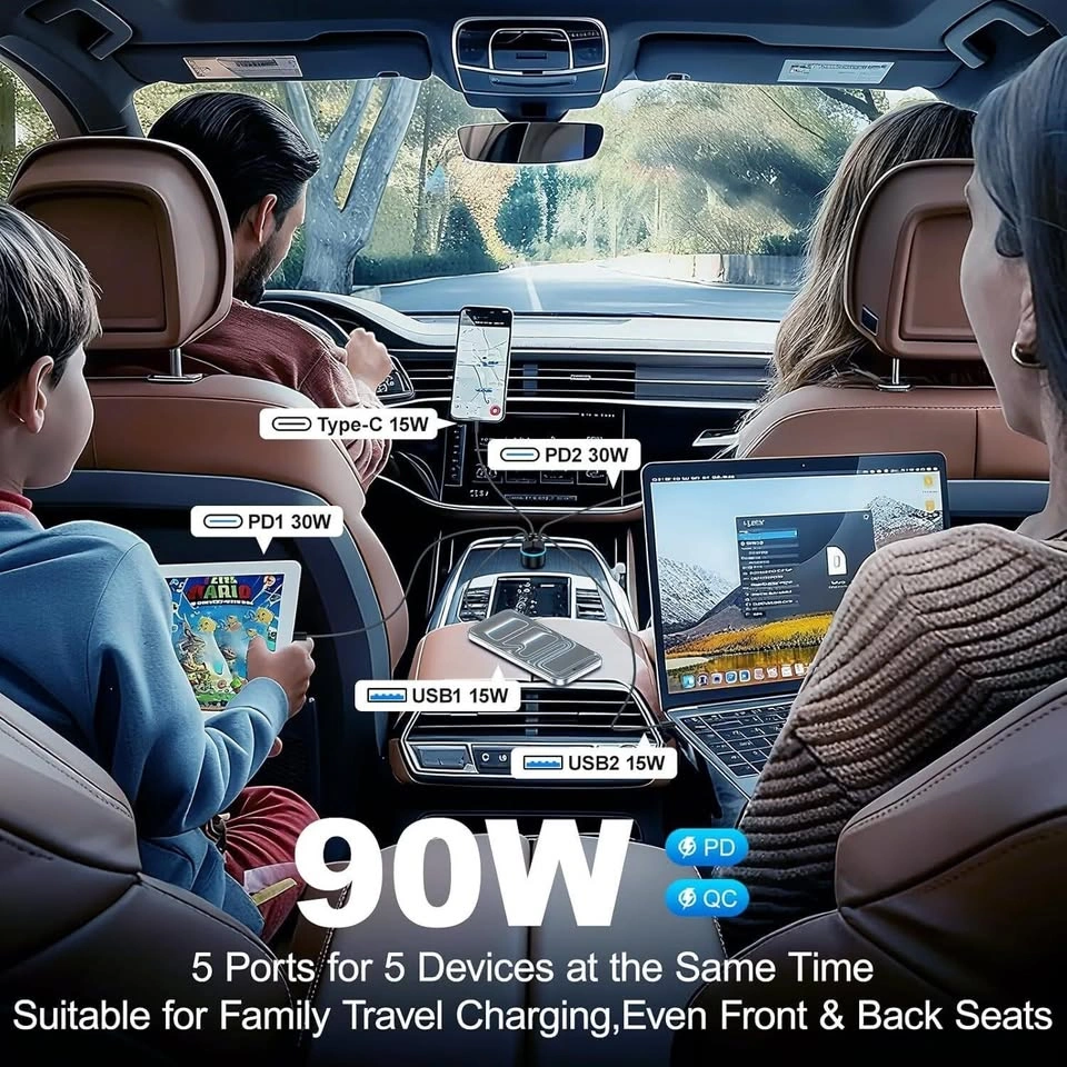 (5 in 1) USB C Car Charger, 5-Port 90W Fast Charging - photo 4