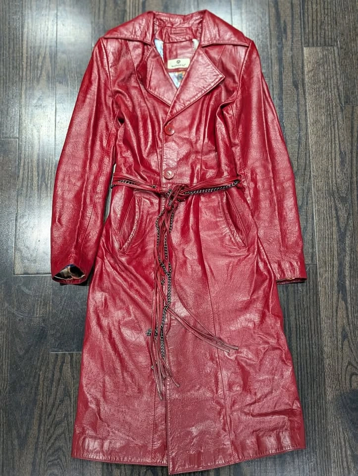 Red genuine leather trench coat - photo 3
