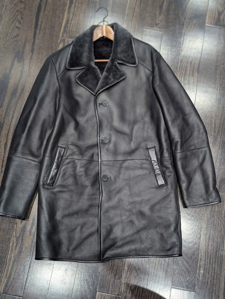 100% Genuine Sheepskin Men's Shearling Coat - Size L - photo 3