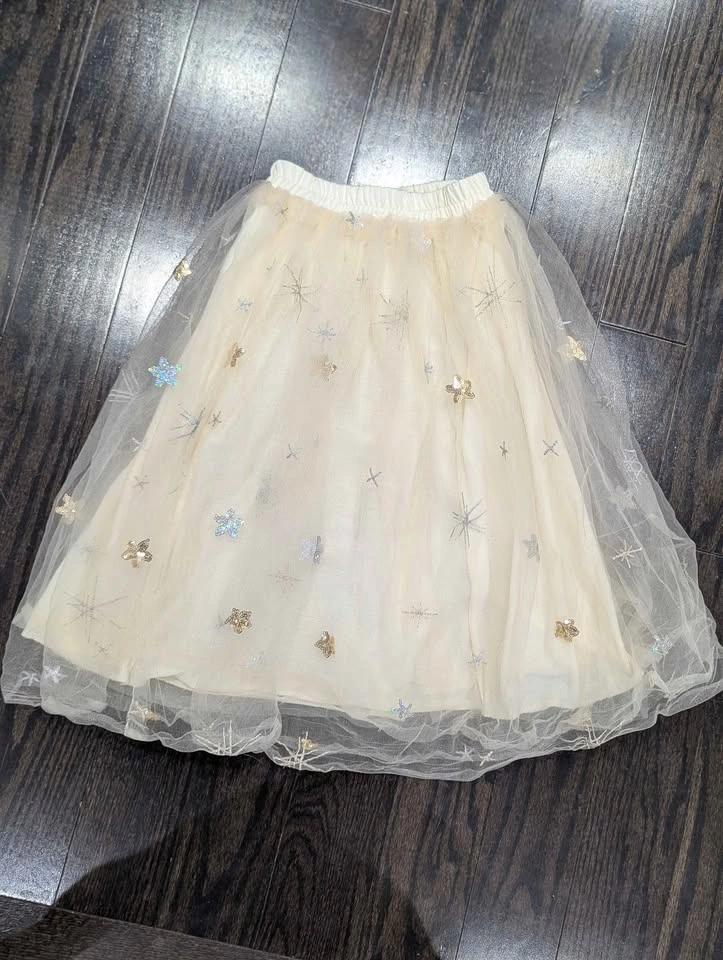 Girls Tulle Skirt 6-9 Cream Star Snowflake Glitter Elastic Waist - photo 2