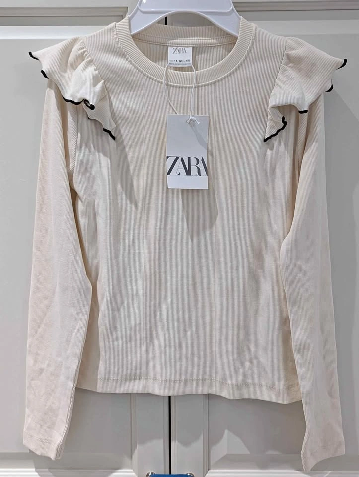 ZARA Cream Ruffle Shoulder Long Sleeve Top New With Tags 11-12Y - photo 2