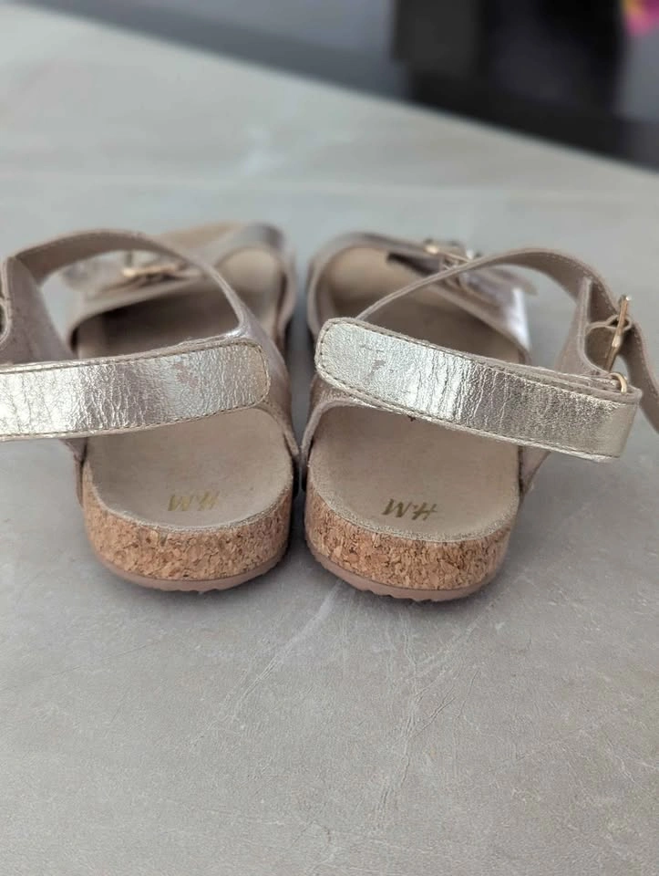 H&M Kids Gold Sandals US 1.5 EU 31 Leather Cork Sole Buckle Summ - photo 2