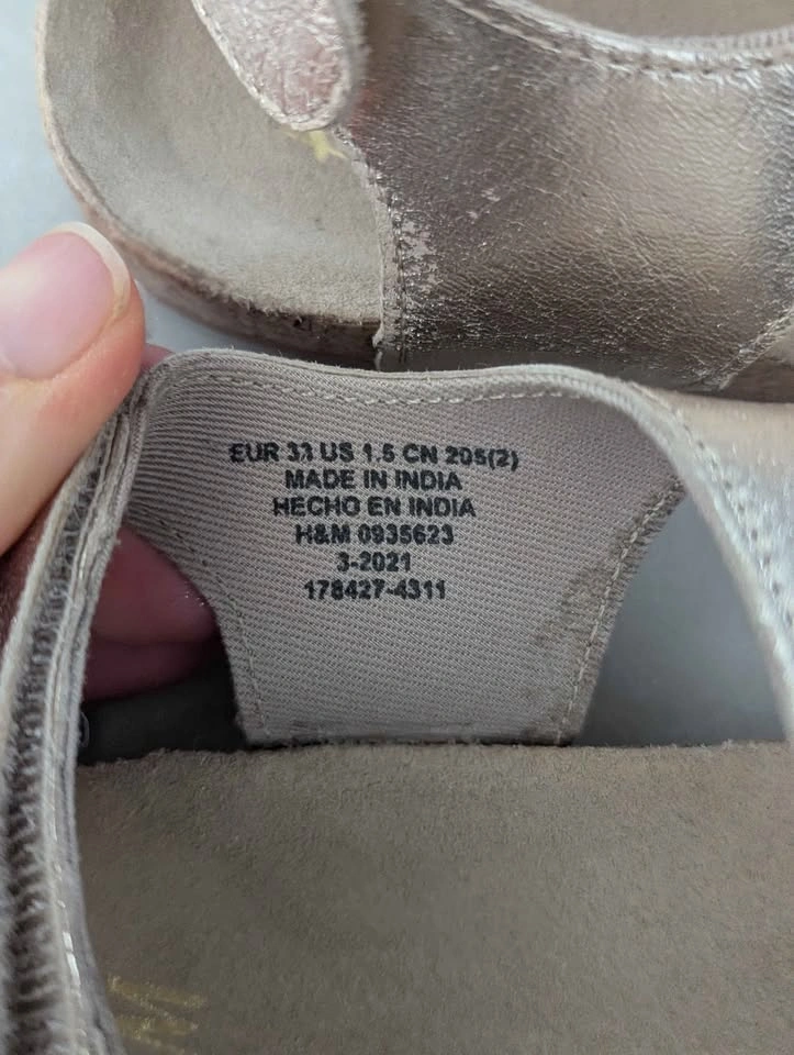H&M Kids Gold Sandals US 1.5 EU 31 Leather Cork Sole Buckle Summ - photo 3