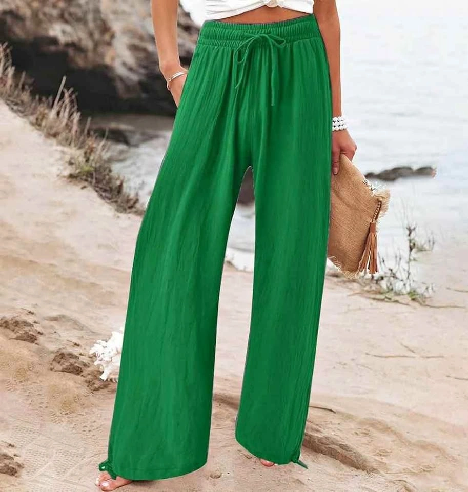 Women’s Wide-Leg Summer Pants – Emerald Green