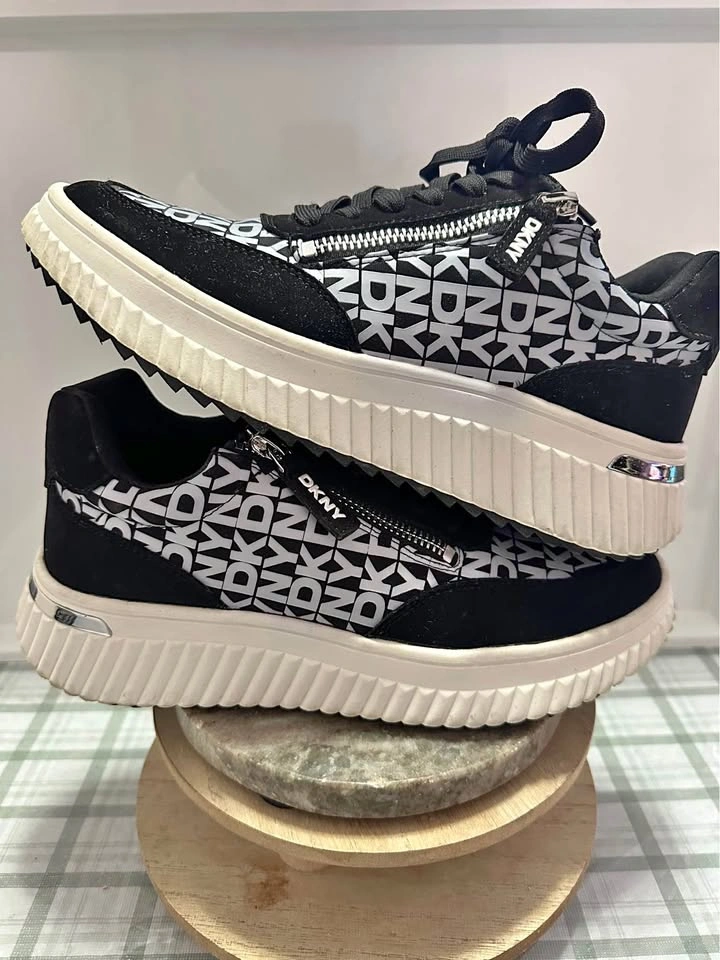 DKNY Women's Black & White Logo Sneakers